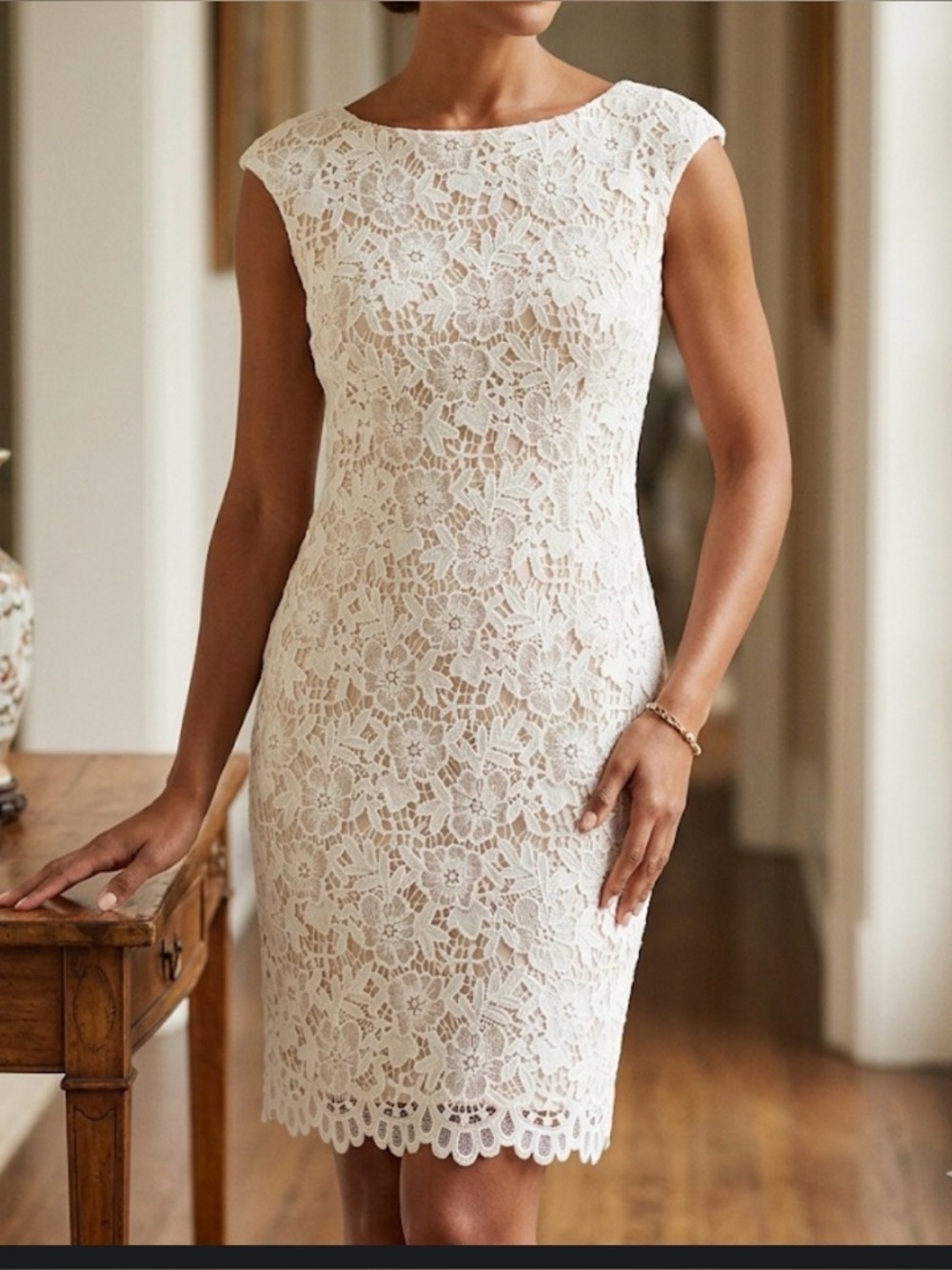 Lauren Ralph Lauren Ivory Floral Lace Midi Sheath Dress